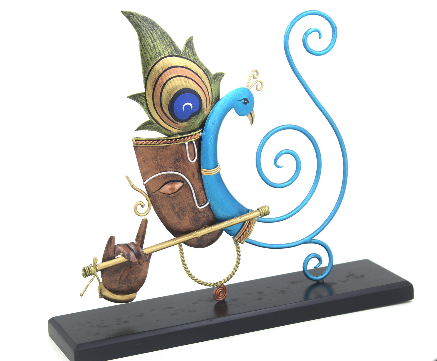 Wrought Iron Lord Krishna with Peacock – Elegant Handcrafted Memento