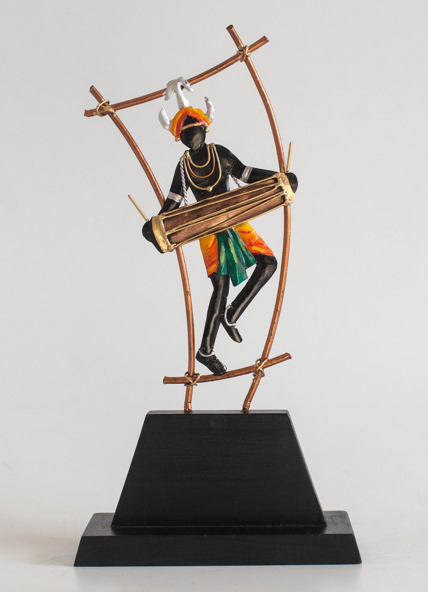 Wrought Iron Tribal Dholak Man Musician with Dancing – Handmade Memento
