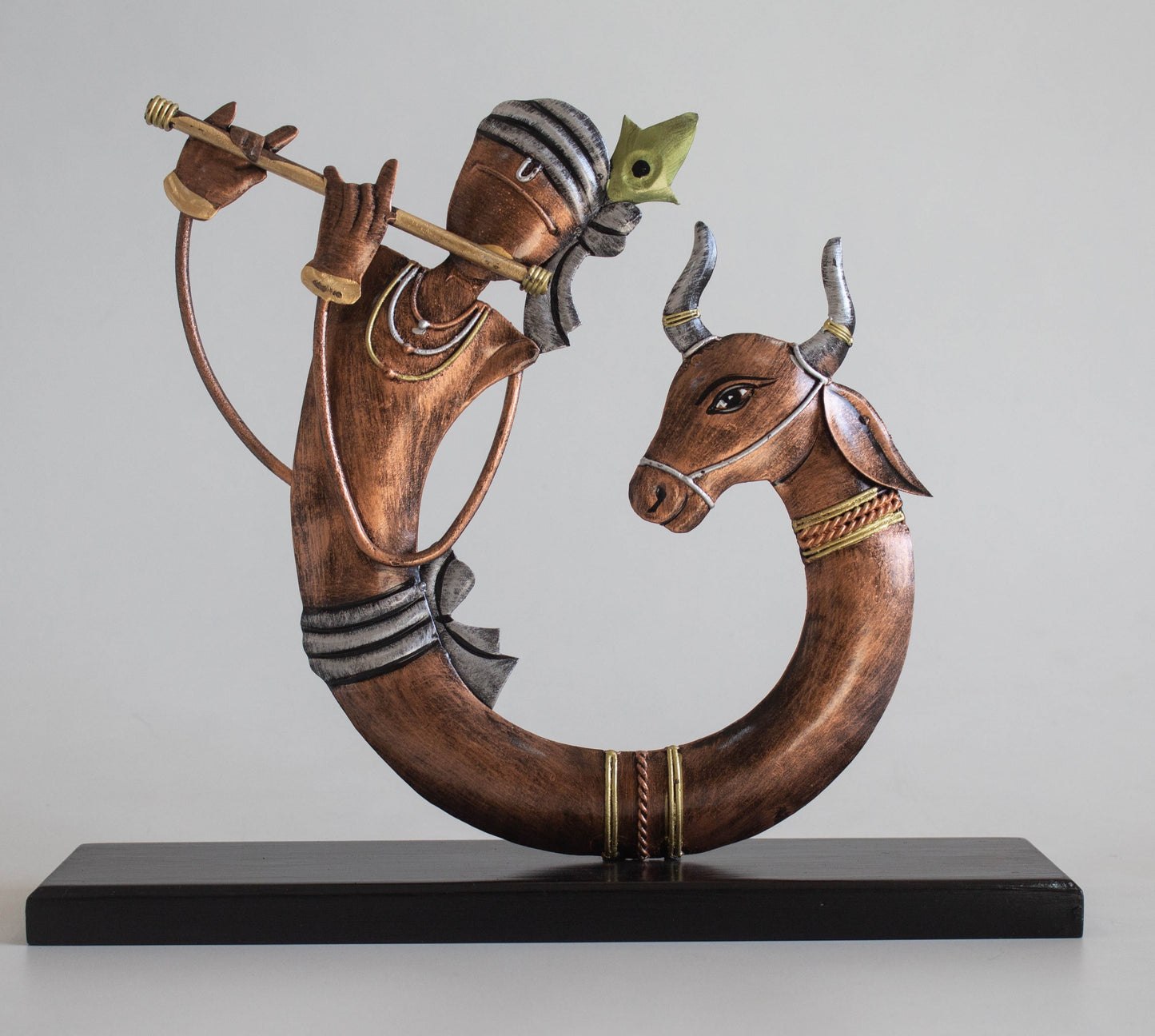 Wrought Iron Lord Krishna with Cow – Handcrafted Divine Memento