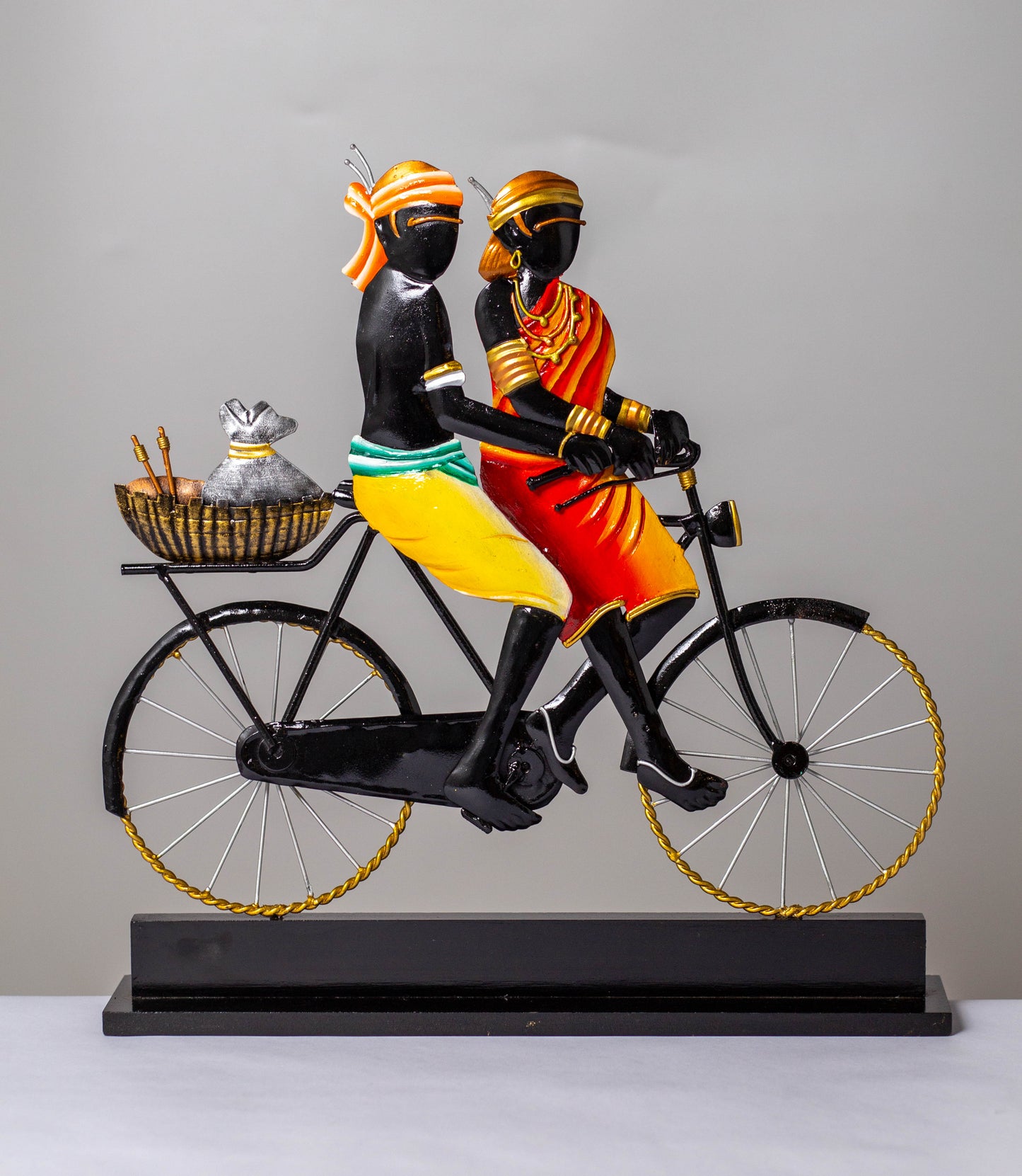 Wrought Iron Tribal Couple on Cycle – Handcrafted Artistic Memento