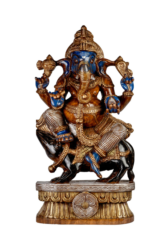Divine Fusion: Wooden Lord Ganesha Statue 30 inch