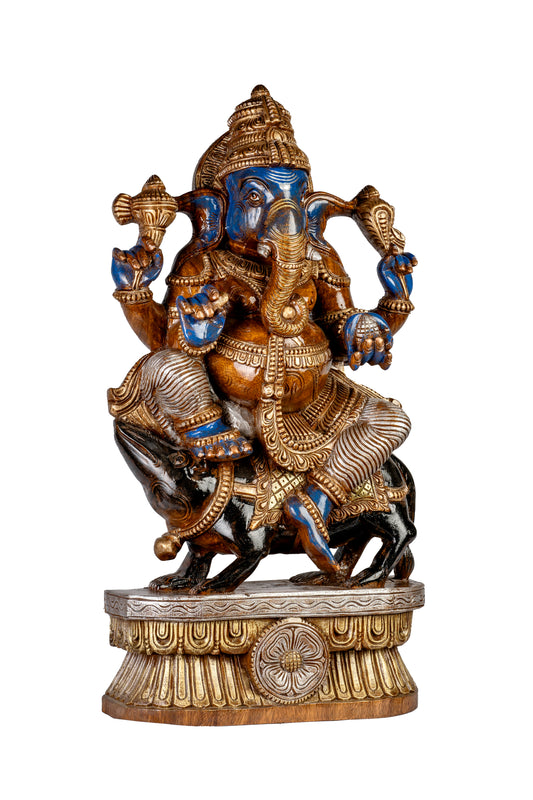 Divine Fusion: Wooden Lord Ganesha Statue 30 inch