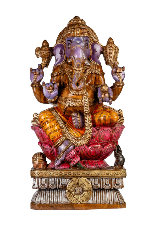 Lord Ganesha : Wooden Ganesha Statue 30 INCH