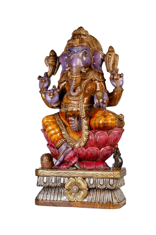 Lord Ganesha : Wooden Ganesha Statue 30 INCH