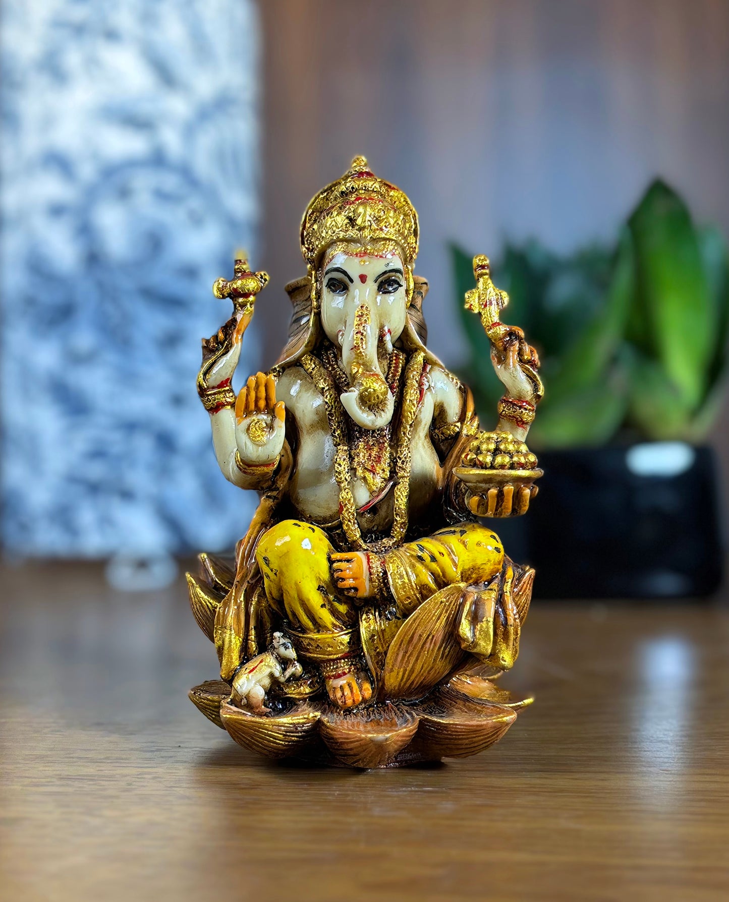 Wisdom with Grace | Resin Ganesha on Lotus | 18cm