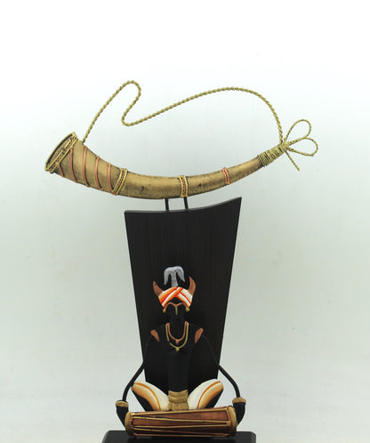 Chhattisgarh Tribal Musician: Wrought Iron Dholak Memento
