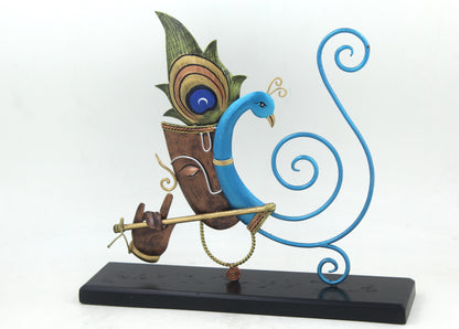 Wrought Iron Lord Krishna with Peacock – Elegant Handcrafted Memento