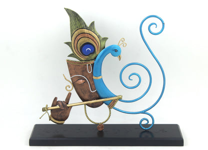 Wrought Iron Lord Krishna with Peacock – Elegant Handcrafted Memento