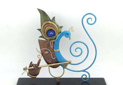 Wrought Iron Lord Krishna with Peacock – Elegant Handcrafted Memento