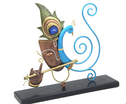 Wrought Iron Lord Krishna with Peacock – Elegant Handcrafted Memento