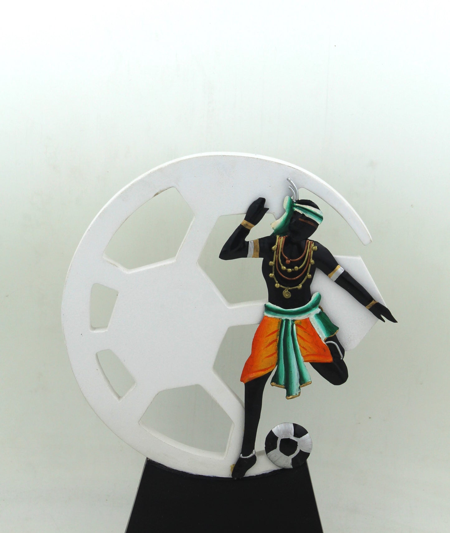 Wrought Iron with Wooden Handmade Football Playing Tribal Memento