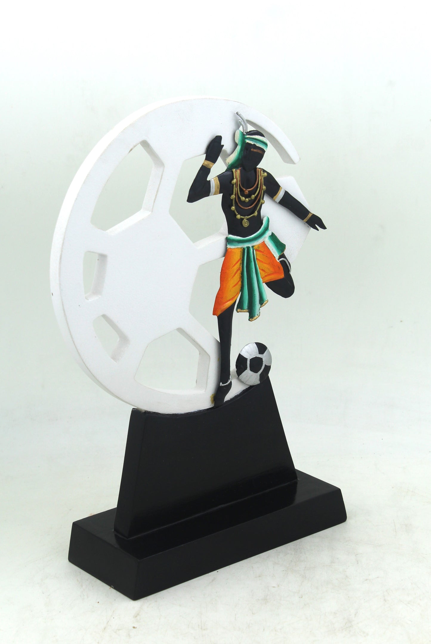 Wrought Iron with Wooden Handmade Football Playing Tribal Memento