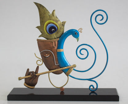 Wrought Iron Lord Krishna with Peacock – Elegant Handcrafted Memento