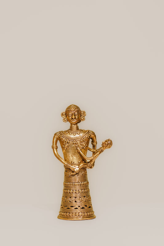 Brass Dhokra Raja Rani Statue – Tribal Art Masterpiece