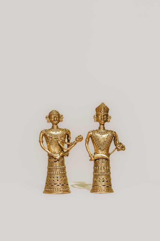 Brass Dhokra Raja Rani Statue – Tribal Art Masterpiece