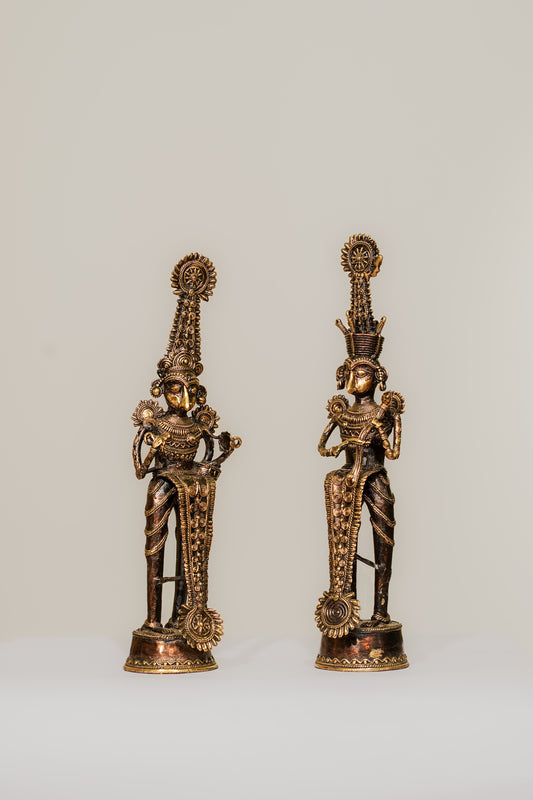Brass Dhokra Jhitaku-Mitaki Statue – Tribal Harmony in Metal