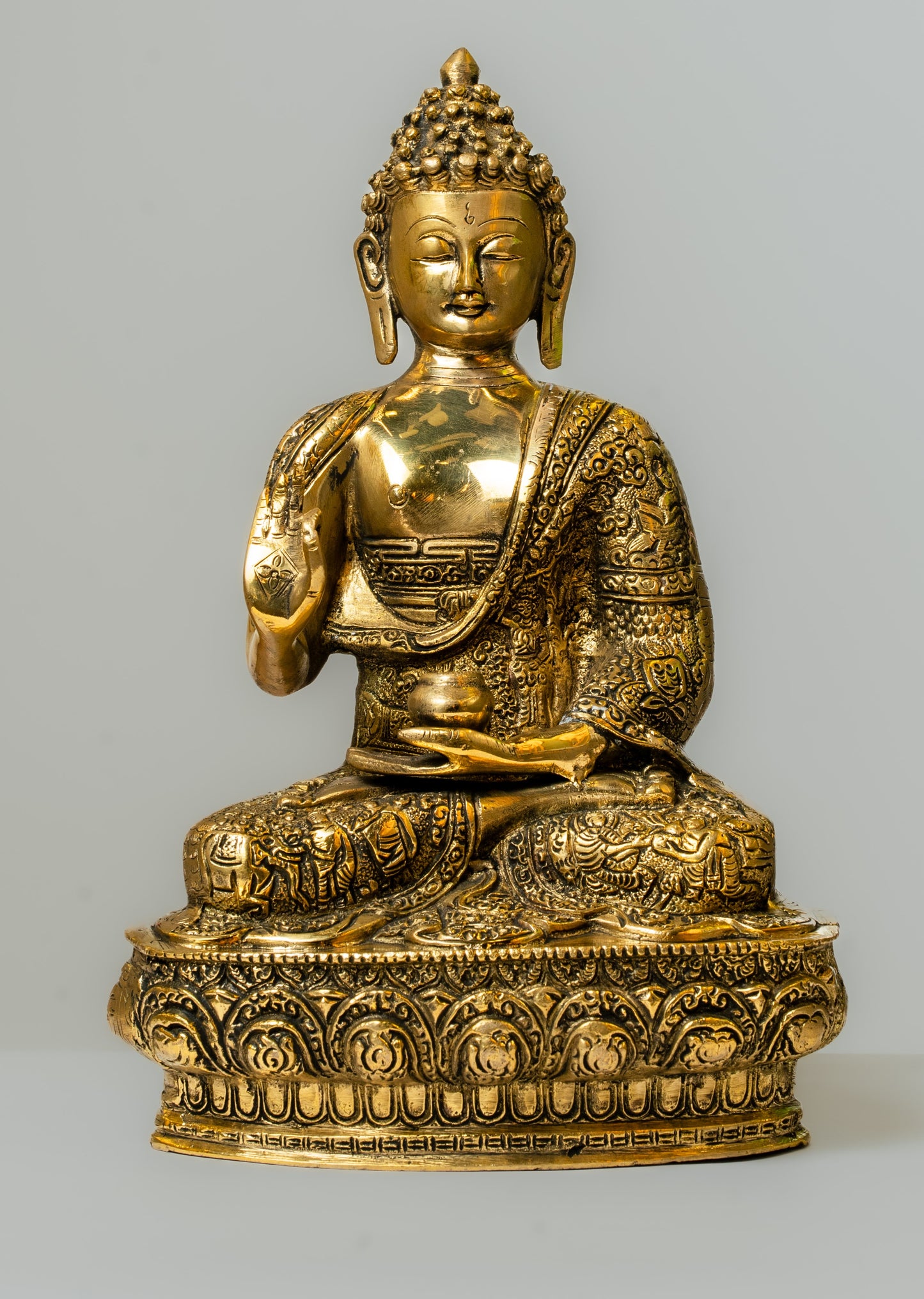 Meditating Buddha Brass Statue on Lotus Pedestal