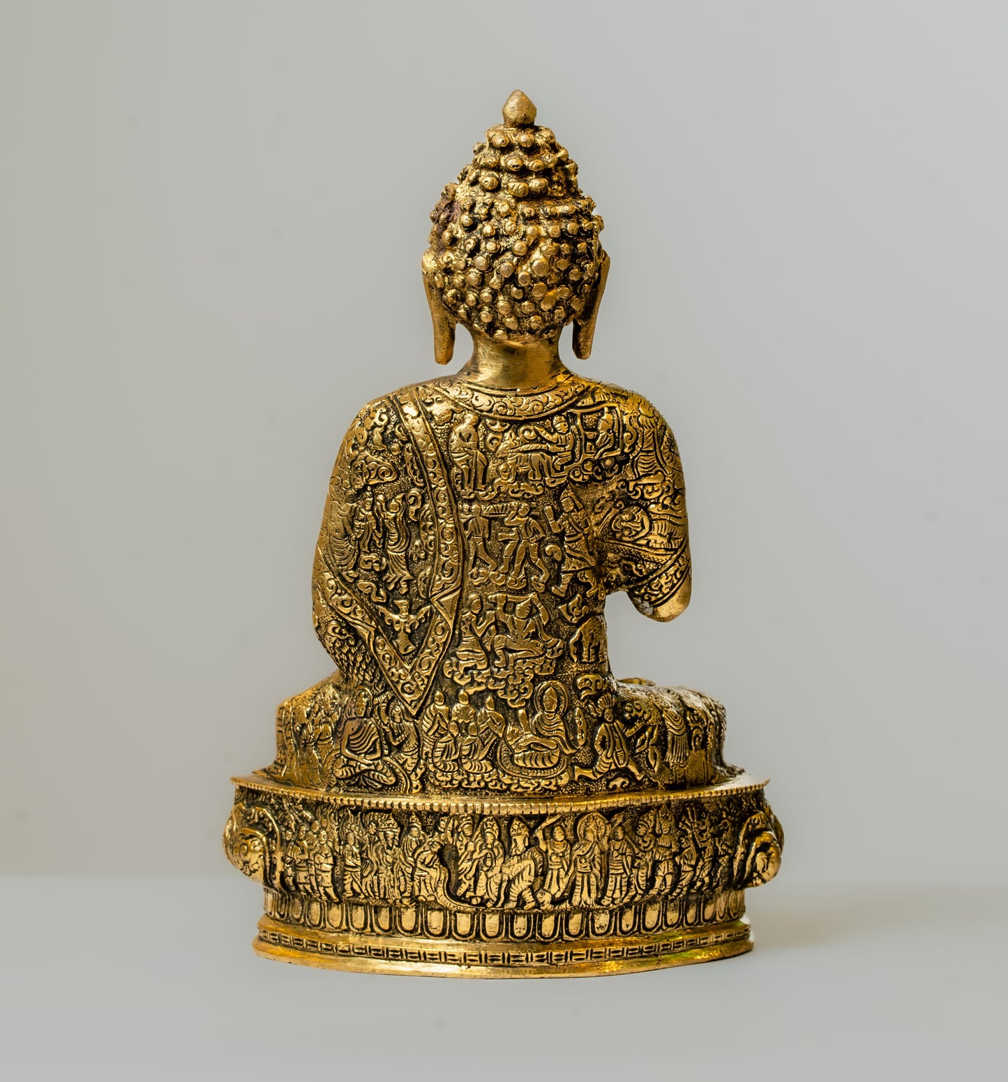 "Meditating Buddha Brass Statue on Lotus Pedestal"