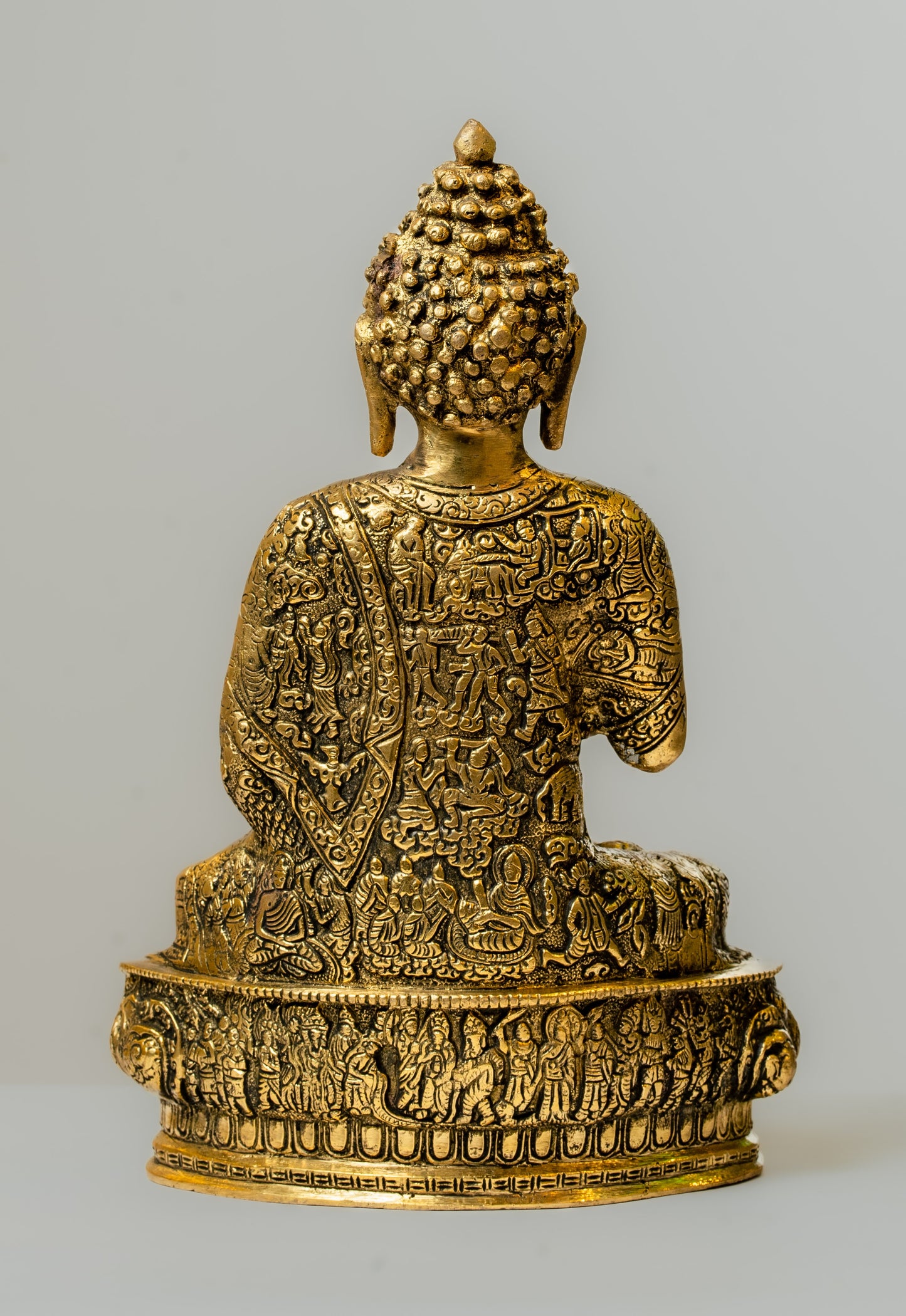 Meditating Buddha Brass Statue on Lotus Pedestal