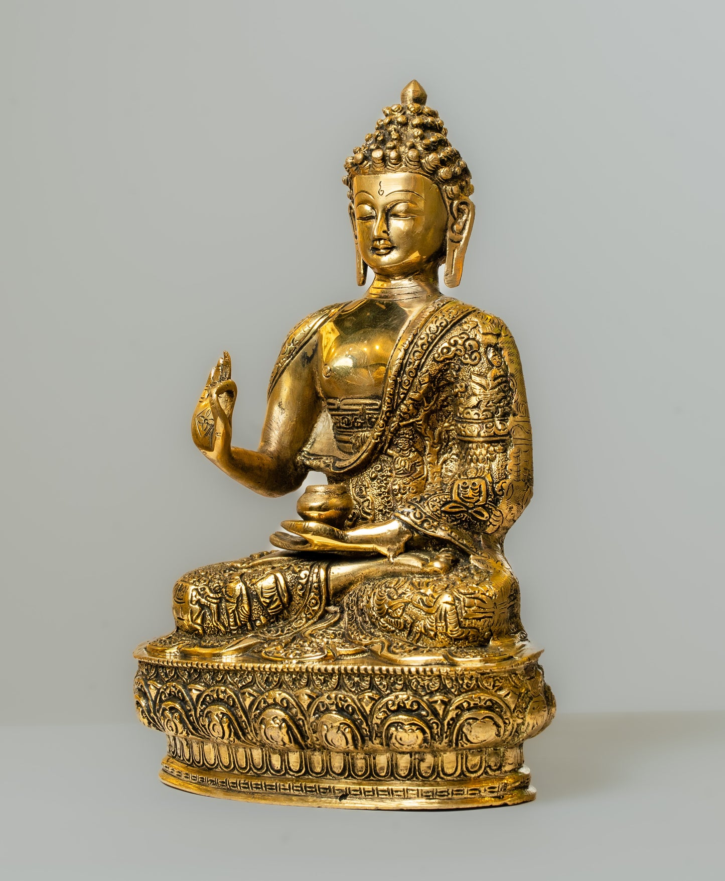 "Meditating Buddha Brass Statue on Lotus Pedestal"