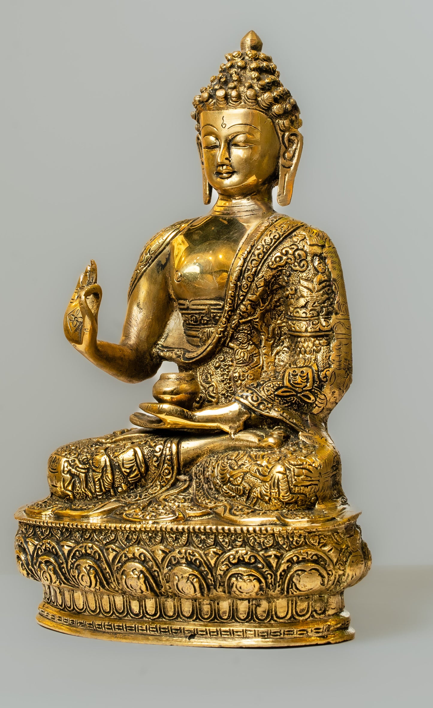 Meditating Buddha Brass Statue on Lotus Pedestal