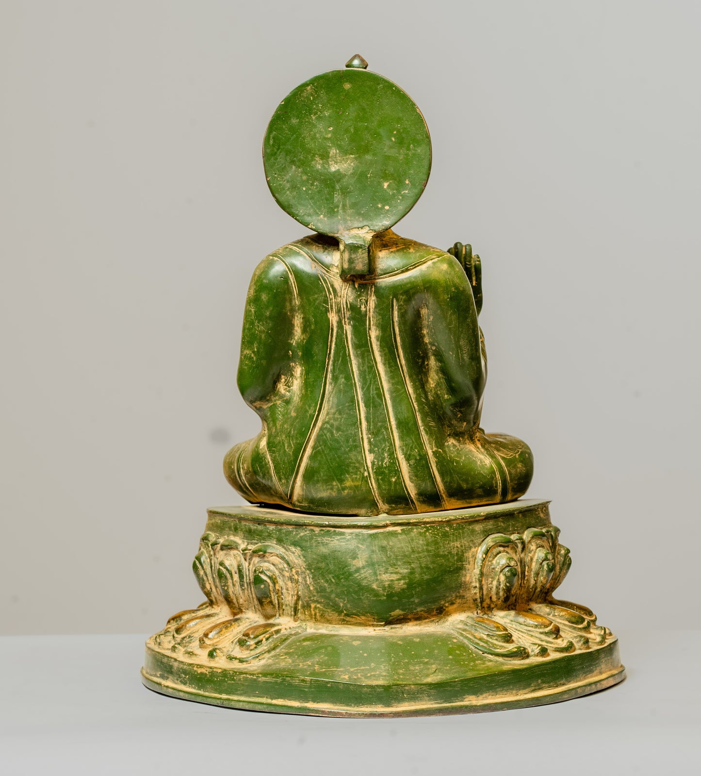 "Verdant Antique Green Buddha Brass Statue"