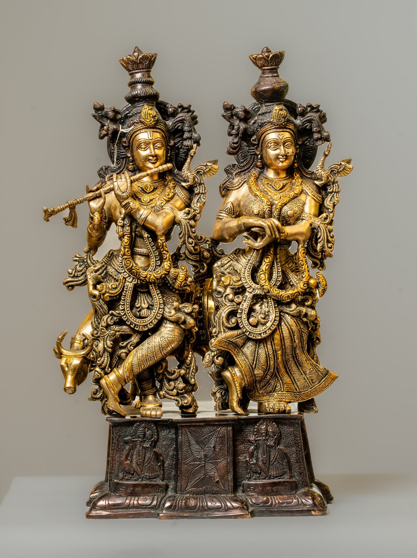 "Radha Krishna Dual-Tone Statue with Black Antique Finish"