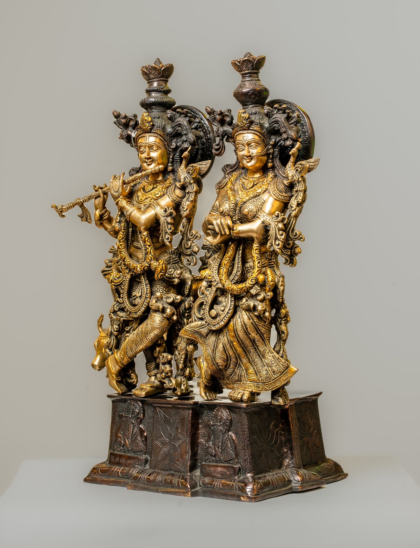 "Radha Krishna Dual-Tone Statue with Black Antique Finish"