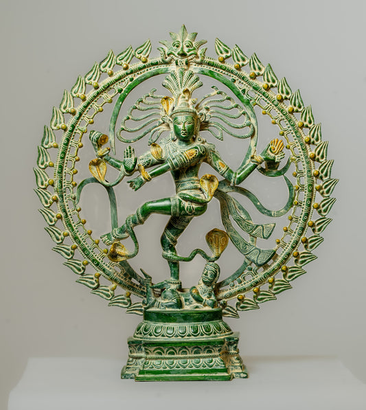 "Antique Green Nataraja - Dance of Shiva Brass Statue"