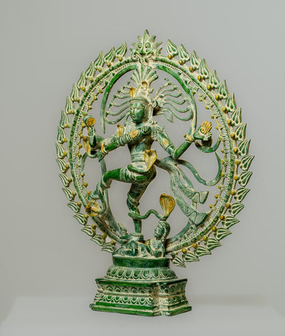 Antique Green Nataraja - Dance of Shiva Brass Statue