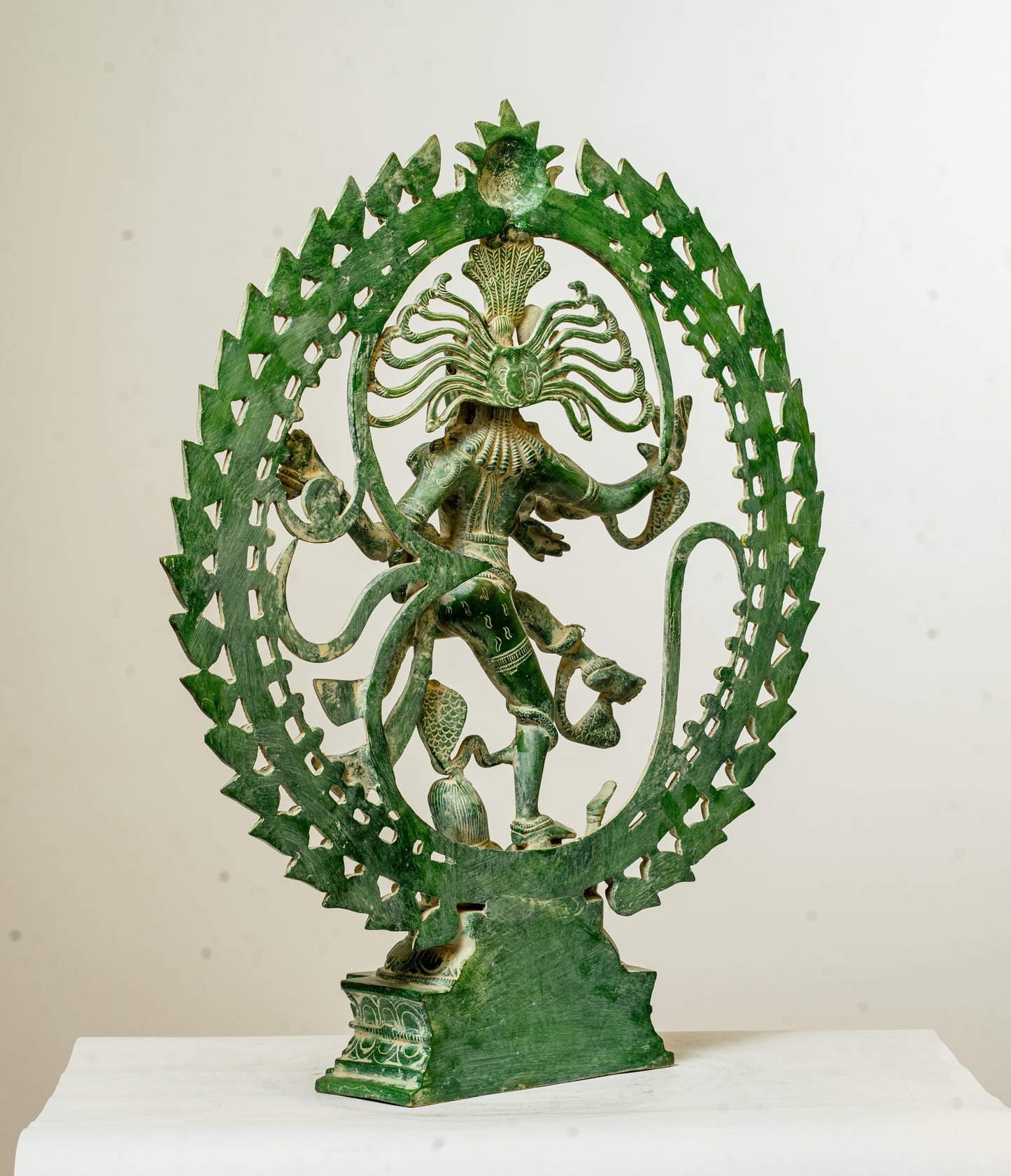 "Antique Green Nataraja - Dance of Shiva Brass Statue"