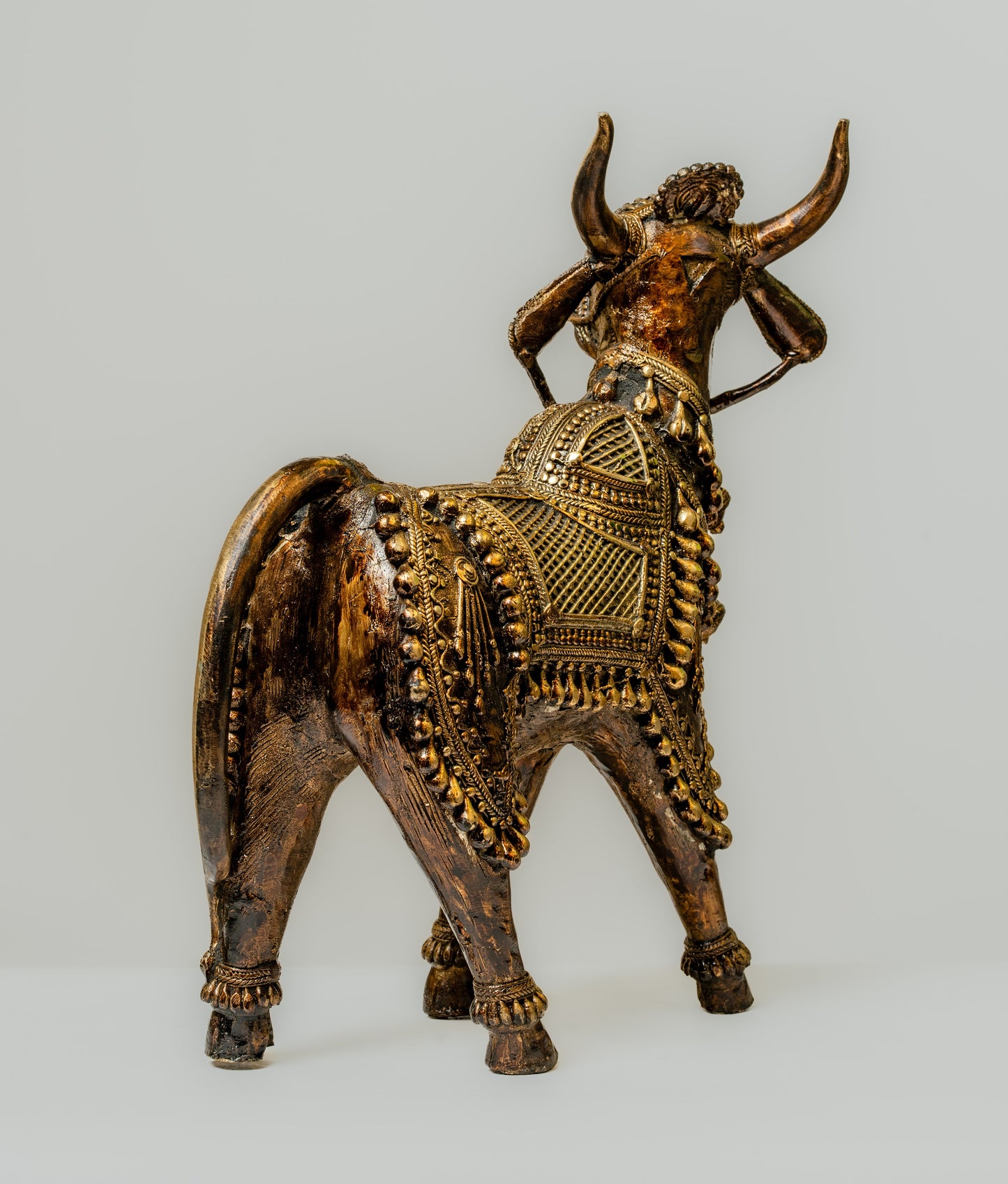 "Dhokra Art Nandi Brass Statue with Brown and Gold Finish"