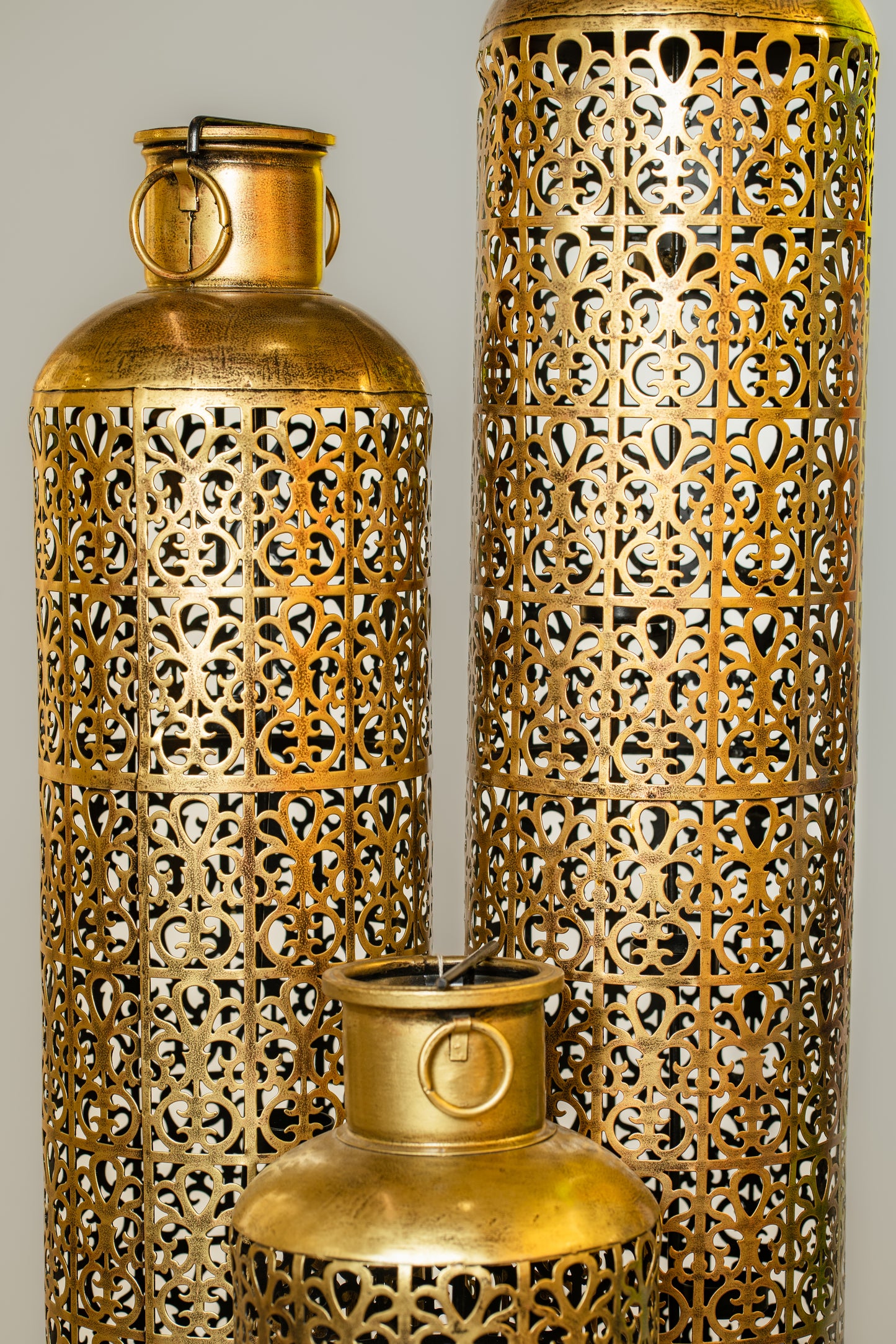 "Wrought Iron Diya/T-Light Stand Pillars in Gold Finish"