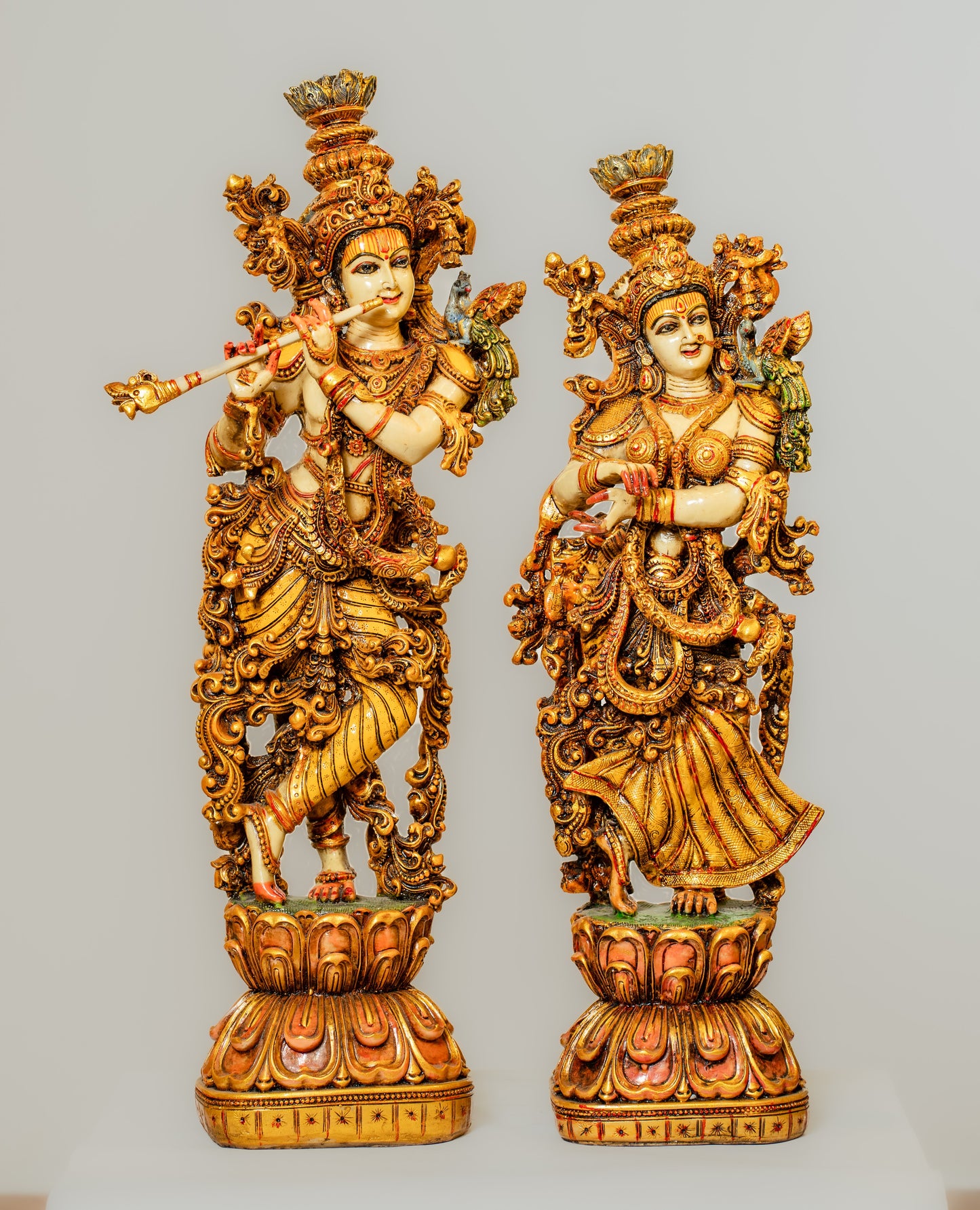 "Hand-Painted Radha Krishna Polyresin and Marble Dust Figurines"