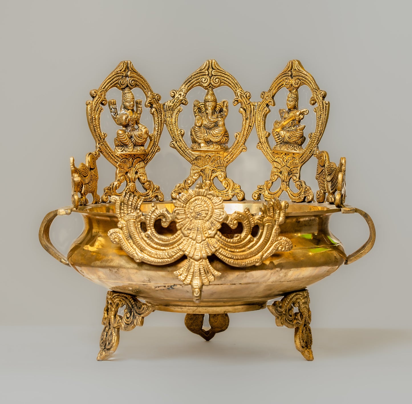 "Divine Brass Urli with Deity Figurines Crown"