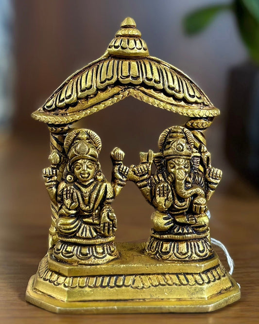 Duo of Wealth and Wisdom | Brass Laxmi Ganesh 11cm