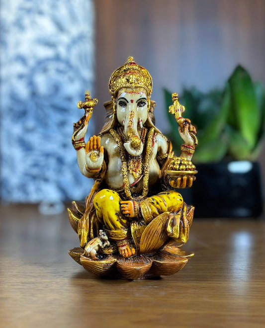 Wisdom with Grace | Resin Ganesha on Lotus | 18cm